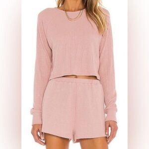 Lovers & Friends Dusty Rose/ Pink Waffle Knit Lounge Set Size Medium